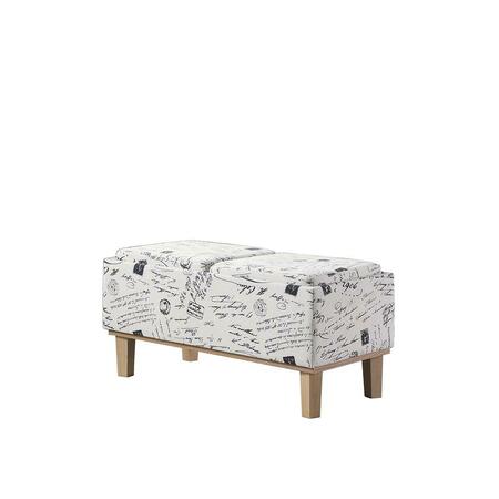 ORE FURNITURE 17 In. Beige Stencils Letter Pattern Seat Flip Storage Bench With Unfinish Legs HB4757